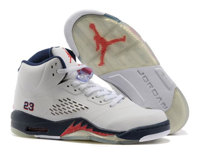 Authentic Womens Air Jordan 5 (V) White Varsity Red Navy Blue 2014